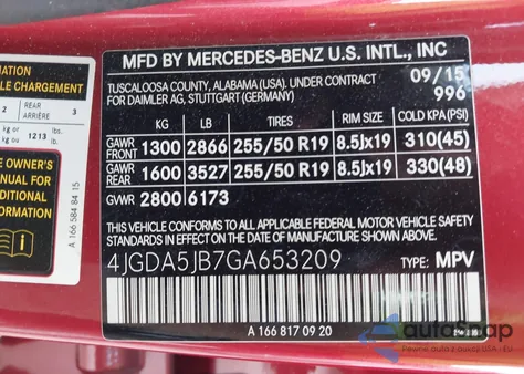 2016 Mercedes-Benz Gle 350 from USA, damaged, VIN 4JGDA5JB7GA653209
